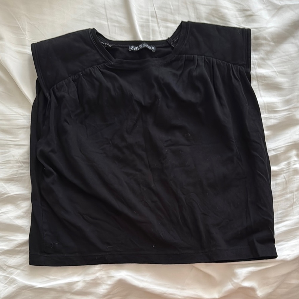 Zara Black and Red Sleeveless Boxy Blouse